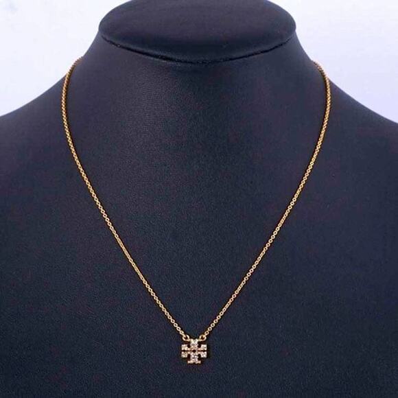 NWOT Tory Burch Rose Gold Logo Shape Pave Necklace - Picture 2 of 5